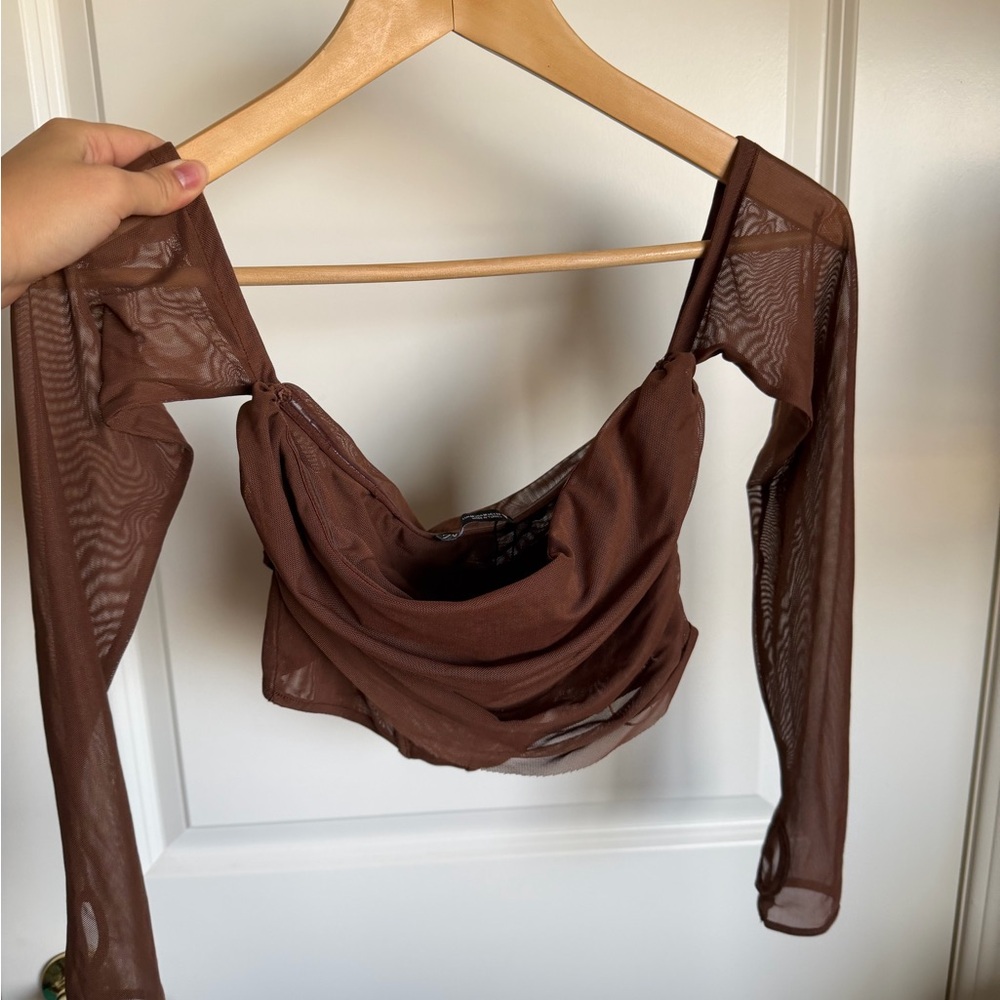 Brown Sheer Long Sleeve Top
